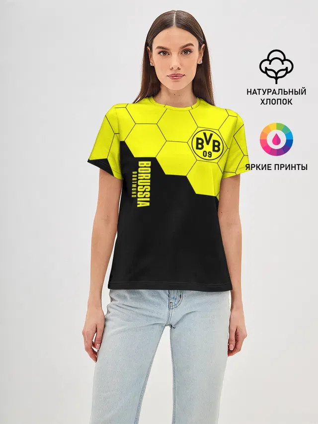 Женская базовая футболка с принтом «Borussia — Borussia Dortmund»