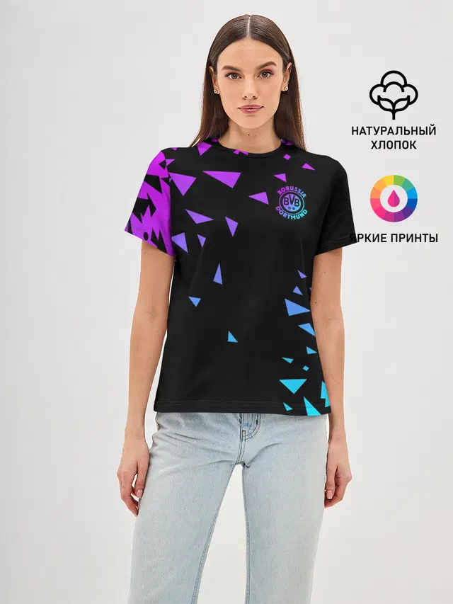 Женская базовая футболка с принтом «Geometric pattern — FC Borussia»