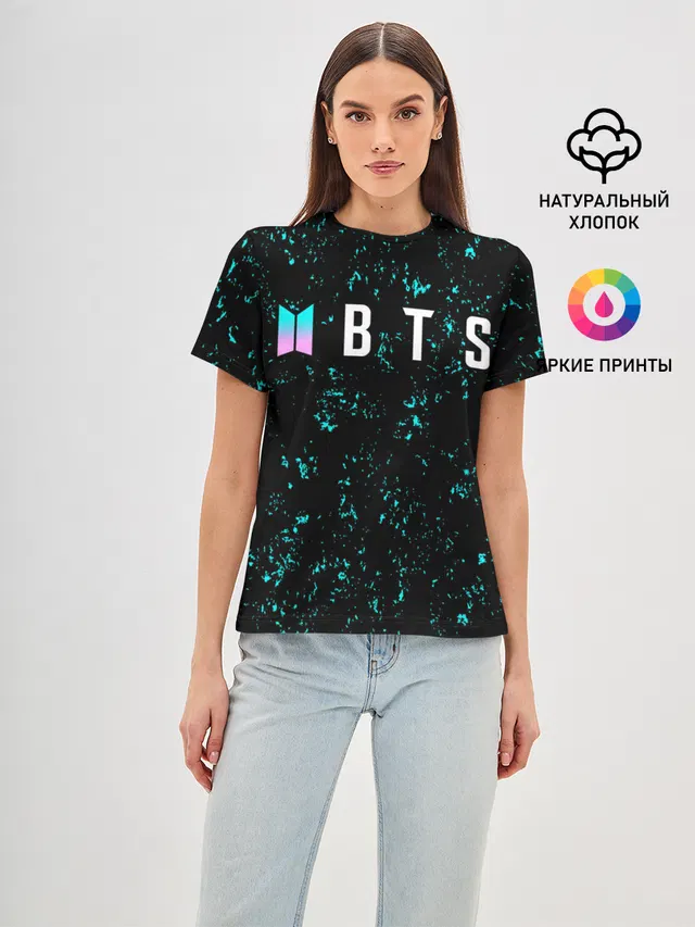 Женская базовая футболка с принтом «BTS»