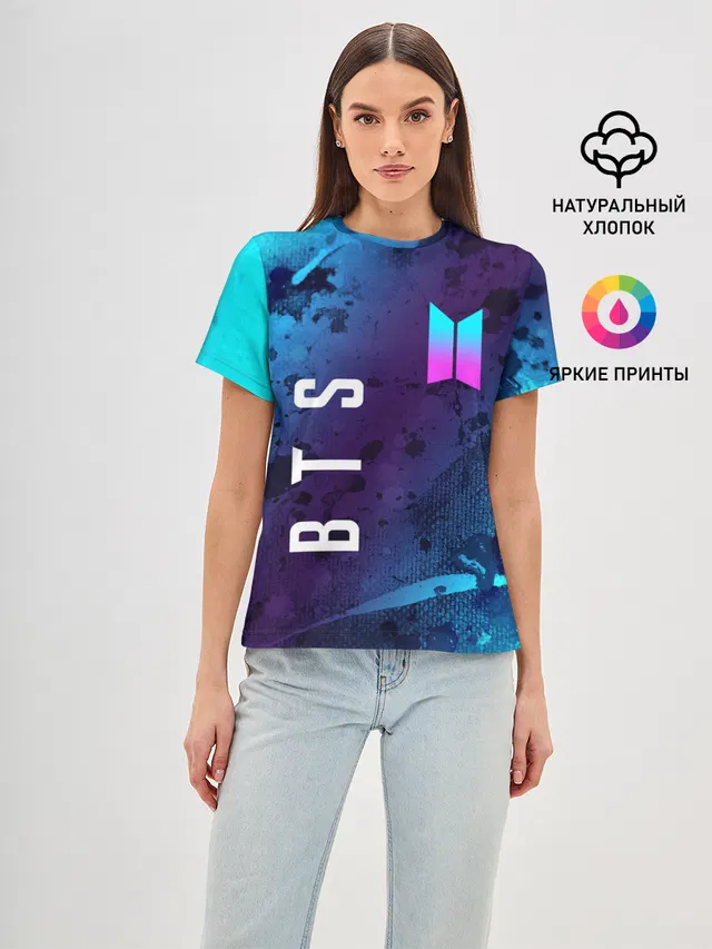 Женская базовая футболка с принтом «BTS»