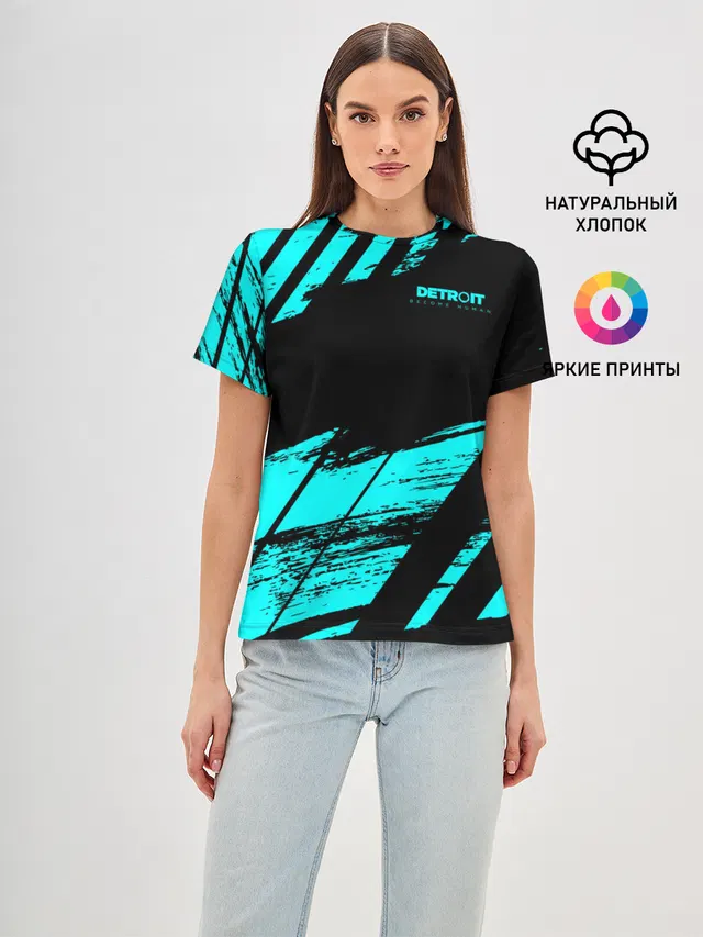 Женская базовая футболка с принтом «Cyan»
