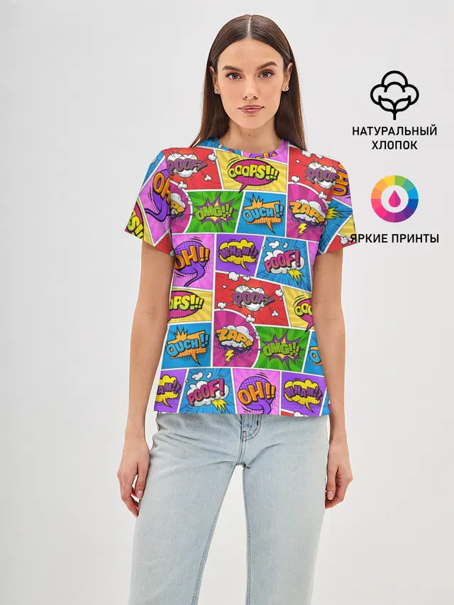 Женская базовая футболка с принтом «Pop Art»