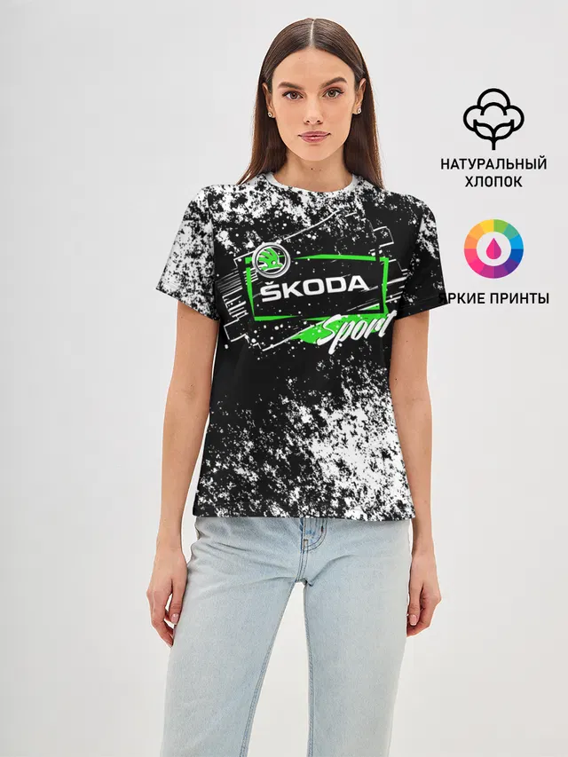 Женская базовая футболка с принтом «Skoda — SKODA SPORT»