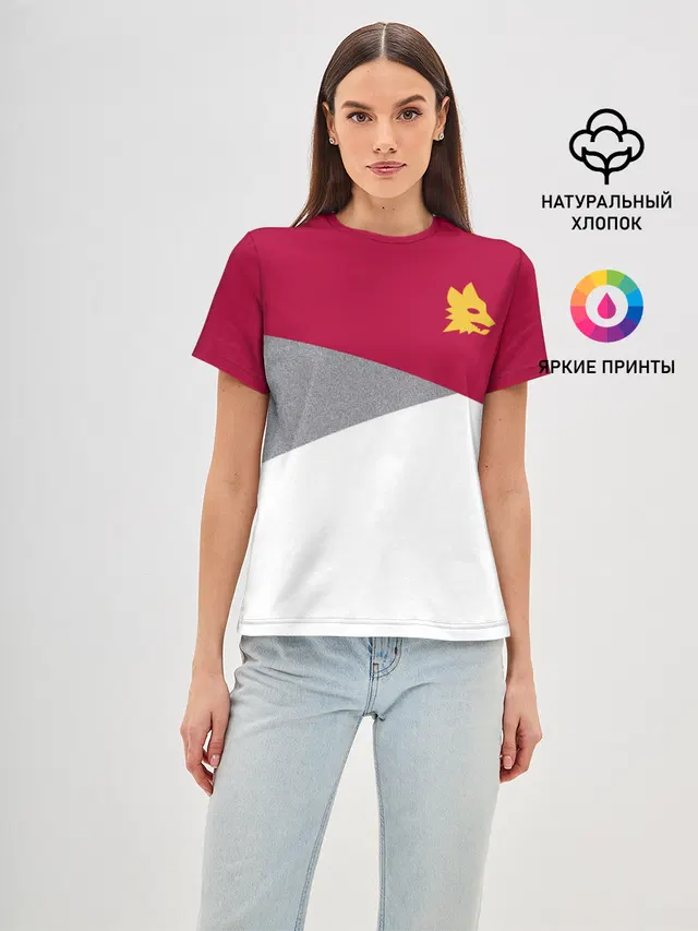 Женская базовая футболка с принтом «Roma — AS Roma — Red Design 21/22»