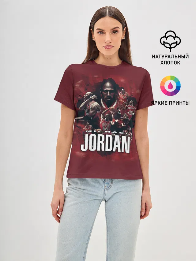 Женская базовая футболка с принтом «НБА — MICHAEL JORDAN»