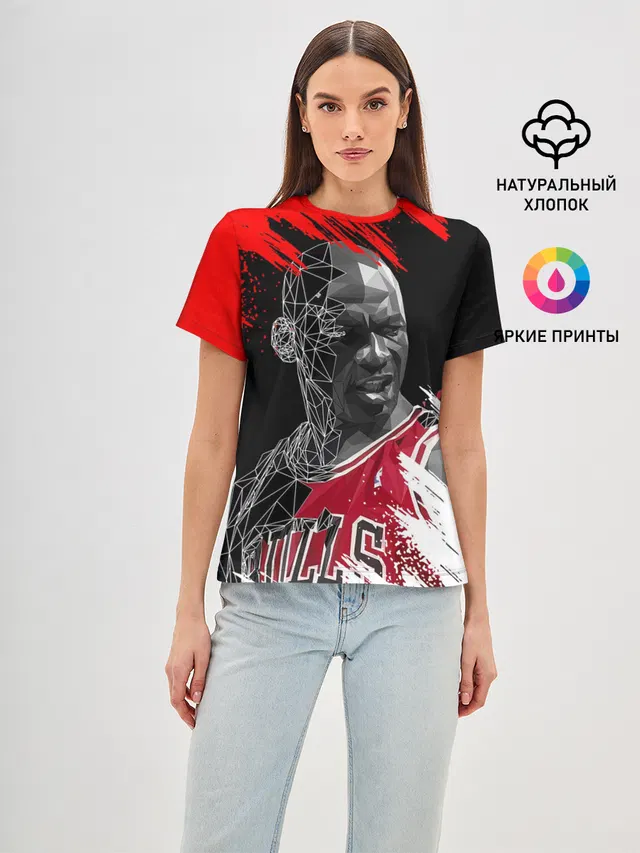 Женская базовая футболка с принтом «НБА — MICHAEL JORDAN»