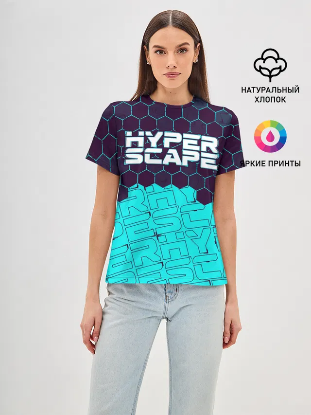 Женская базовая футболка с принтом «Разные игры — HYPER SCAPE — ХАЙПЕР СКЕЙП»