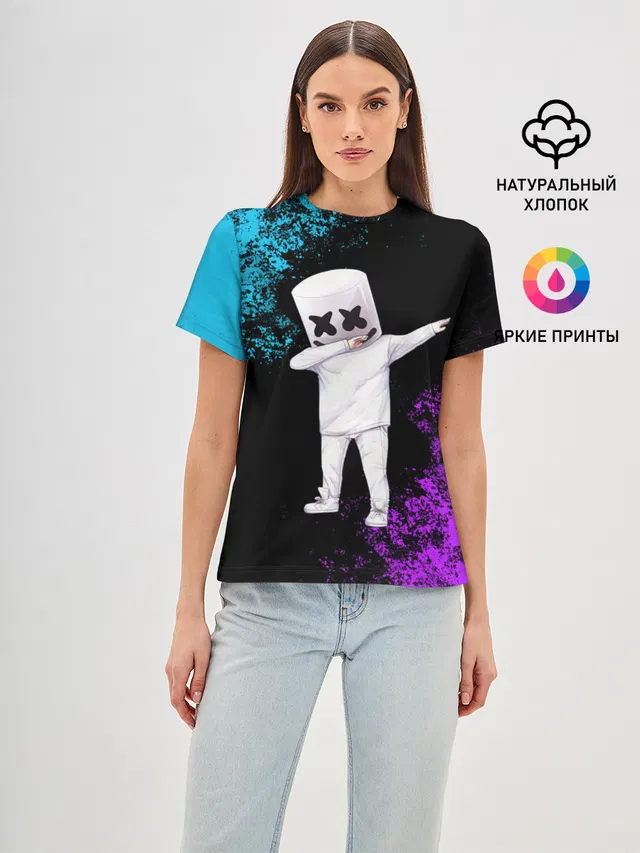 Женская базовая футболка с принтом «Marshmello»