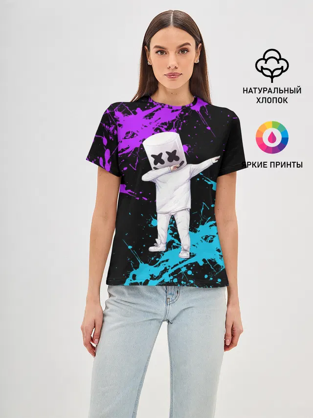 Женская базовая футболка с принтом «Marshmello»