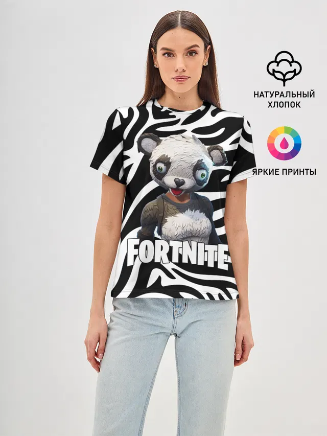 Женская базовая футболка с принтом «Фортнайт — Panda»