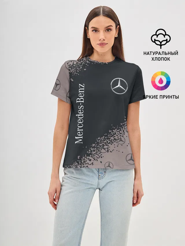 Женская базовая футболка с принтом «Merсedes — MERCEDES — МЕРСЕДЕС»