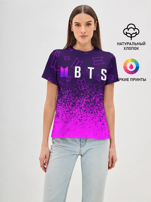 Женская базовая футболка с принтом «BTS»
