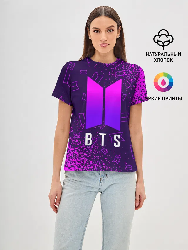 Женская базовая футболка с принтом «BTS»
