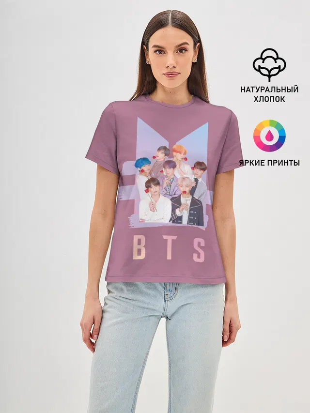 Женская базовая футболка с принтом «BTS»