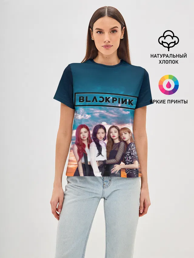 Женская базовая футболка с принтом «BlackPink»