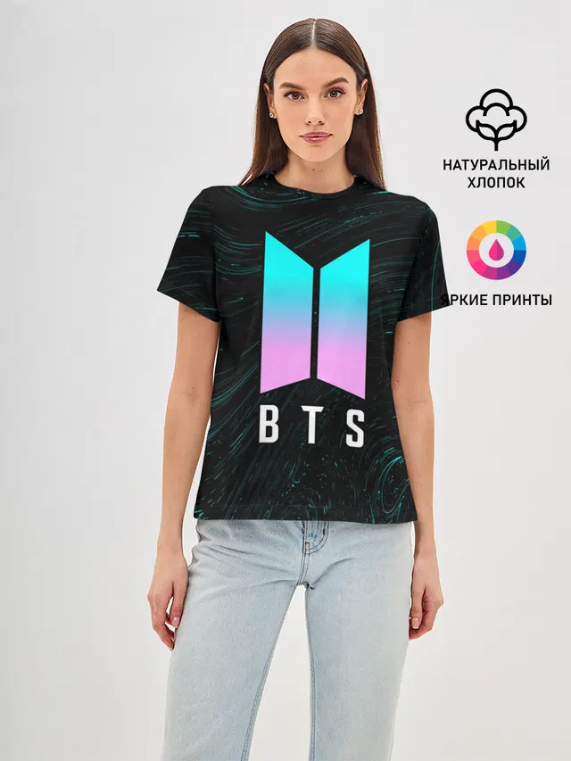 Женская базовая футболка с принтом «BTS»
