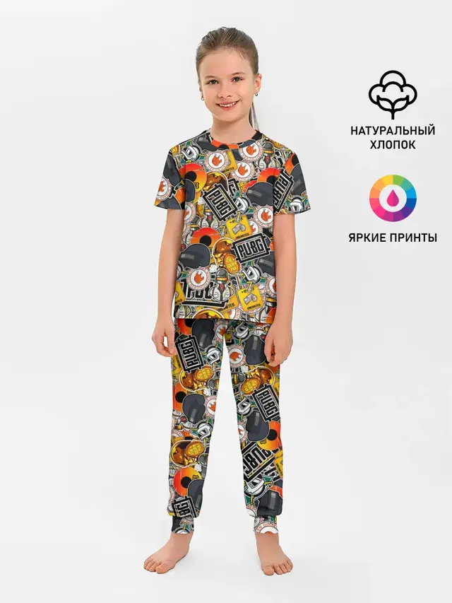 Детская пижама с брюками с принтом «ПАБГ — PUBG STICKER»