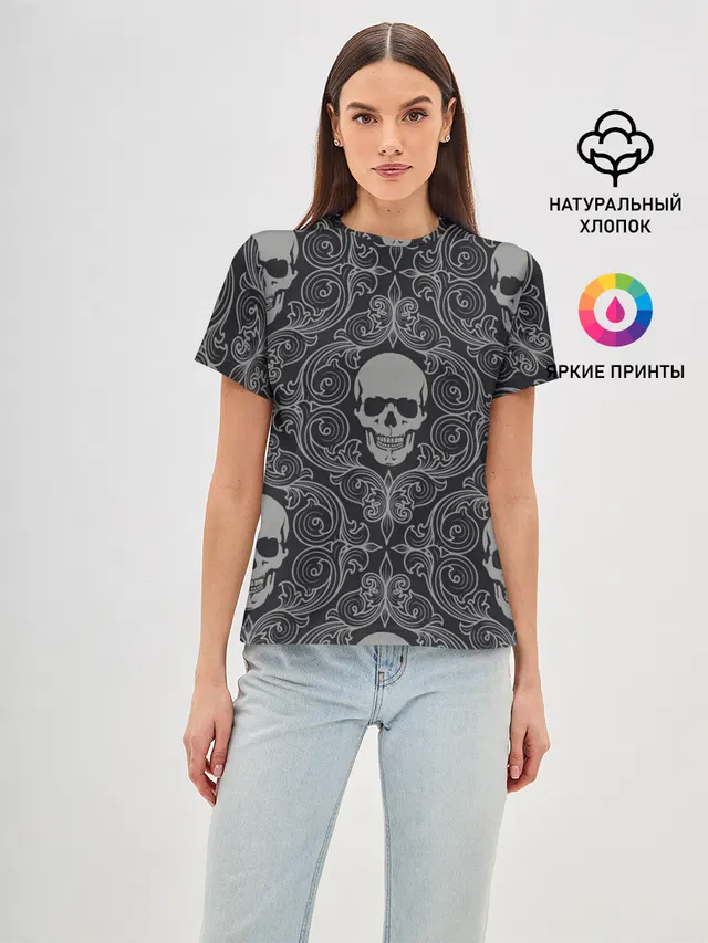 Женская базовая футболка с принтом «Черепа — Skulls»