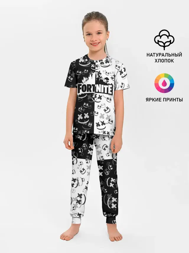 Детская пижама с брюками с принтом «Фортнайт — MARSHMELLO»