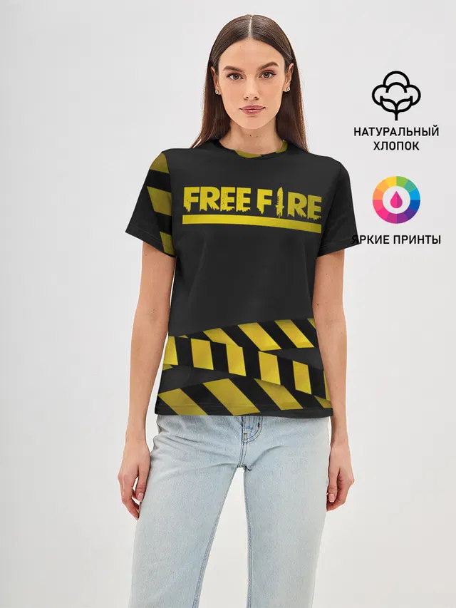 Женская базовая футболка с принтом «Caution tape — Free Fire»