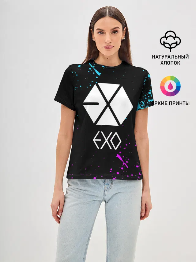 Женская базовая футболка с принтом «Exo — EXO BAND.»