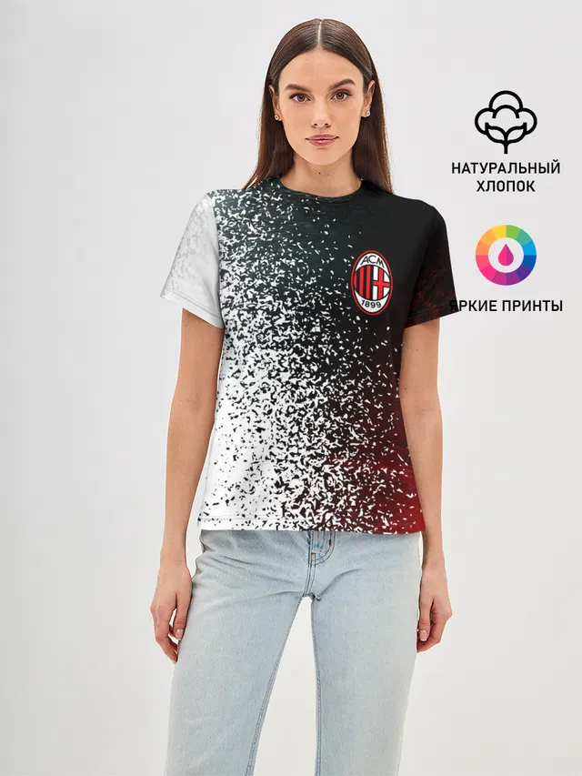 Женская базовая футболка с принтом «Disintegration effect — AC MILAN»