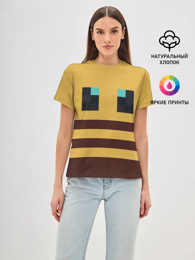 Женская базовая футболка с принтом «Майнкрафт — Minecraft Bee»