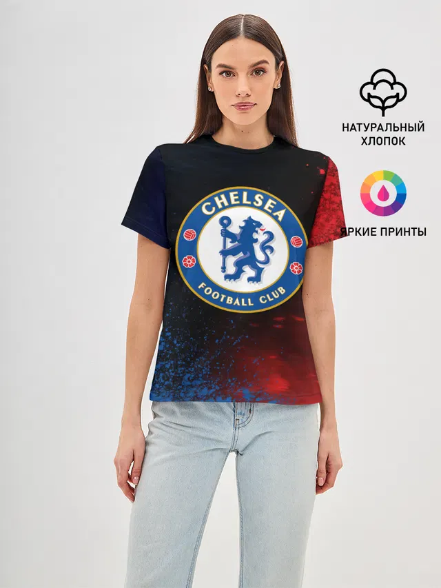 Женская базовая футболка с принтом «Chelsea F C Челси — CHELSEA F.C.»