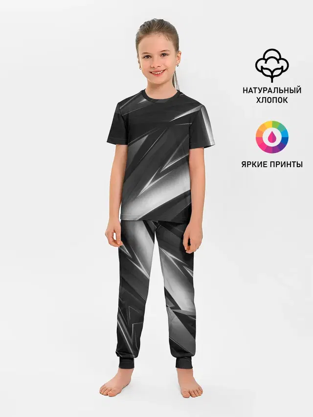 Детская пижама с брюками с принтом «Геометрия — GEOMETRY STRIPES BLACK & WHITE»