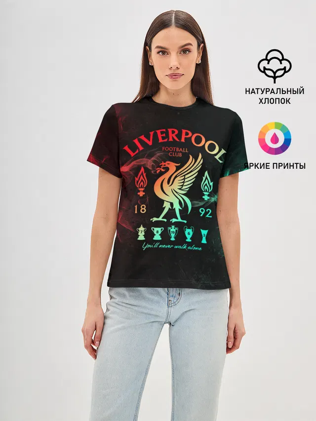 Женская базовая футболка с принтом «Football — LIVERPOOL FC»