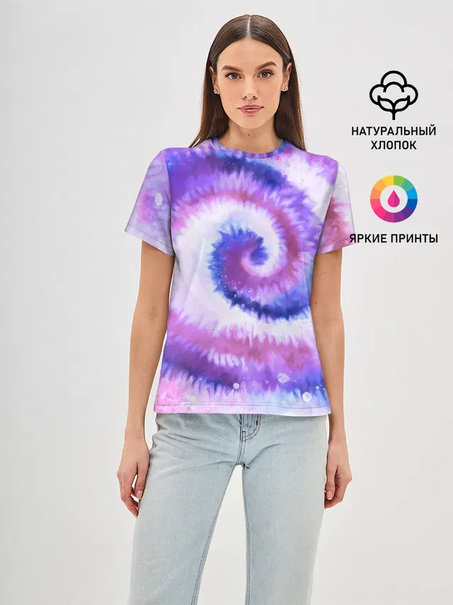 Женская базовая футболка с принтом «Tie-Dye — TIE-DYE PURPLE»