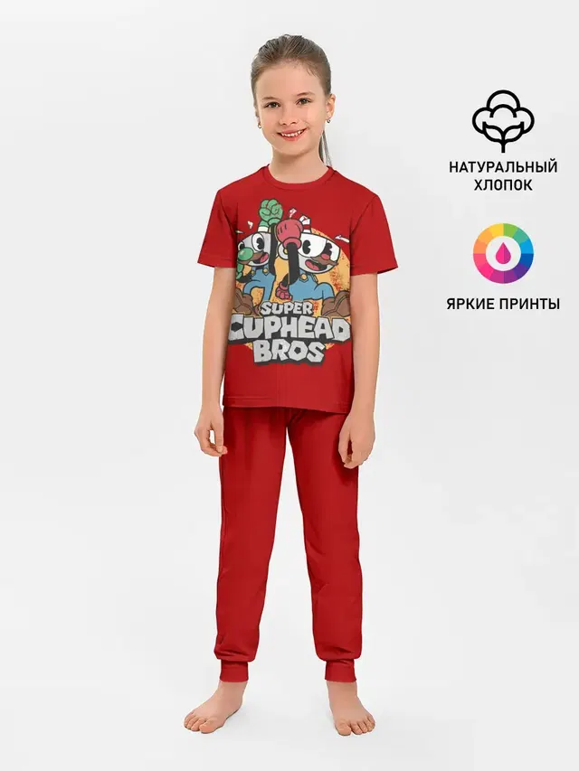 Детская пижама с брюками с принтом «Super Cuphead Bros»