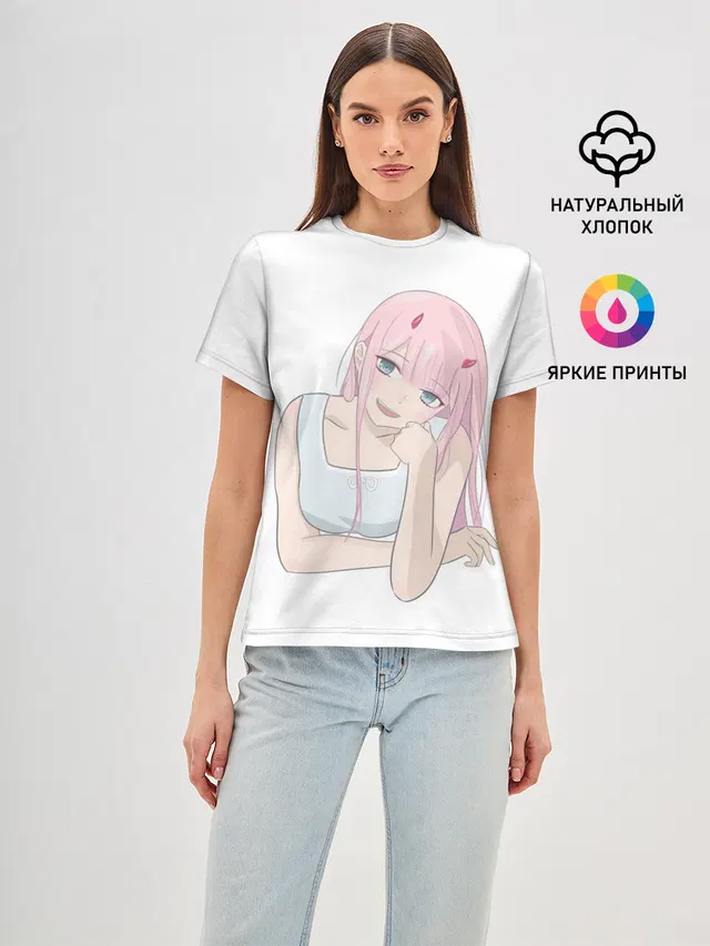 Женская базовая футболка с принтом «Милая Zero Two»