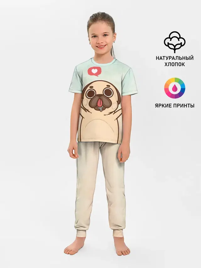 Детская пижама с брюками с принтом «Puglie Pug Like»
