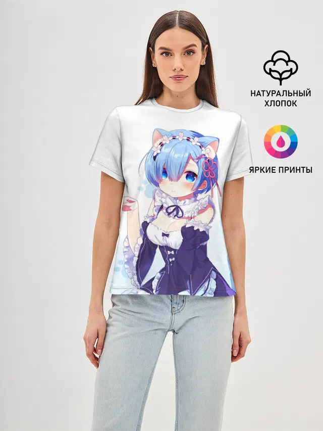 Женская базовая футболка с принтом «Re:Zero. Жизнь с нуля в альтернативном мире — Re:Zero, Рем»