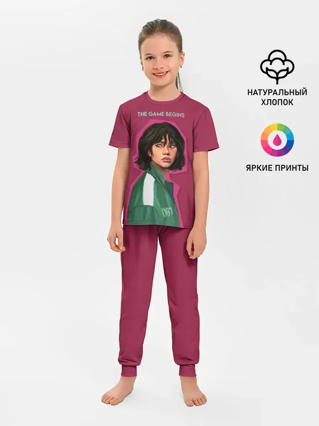 Детская пижама с брюками с принтом «Игра в кальмара — Игрок Ojingeo geim.»