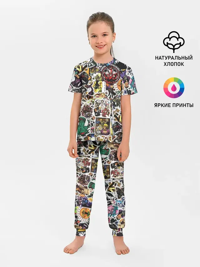 Детская пижама с брюками с принтом «ДжоДжо — JoJo’s Sticker Bombing»