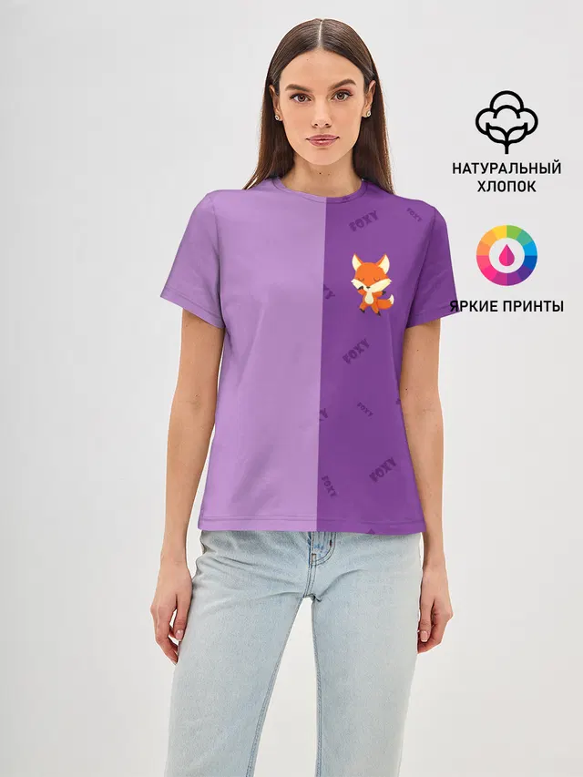 Женская базовая футболка с принтом «Лисы — ЛИСИЧКА — FOXY»