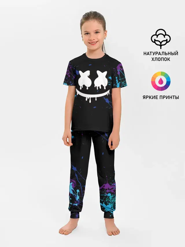 Детская пижама с брюками с принтом «Marshmello»