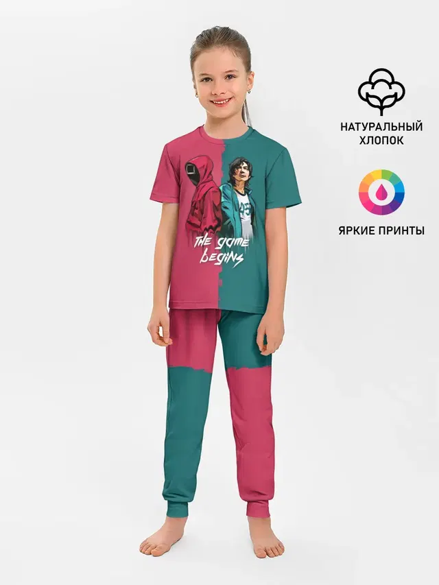 Детская пижама с брюками с принтом «Игра в кальмара — Игра на выживание Ojingeo geim»