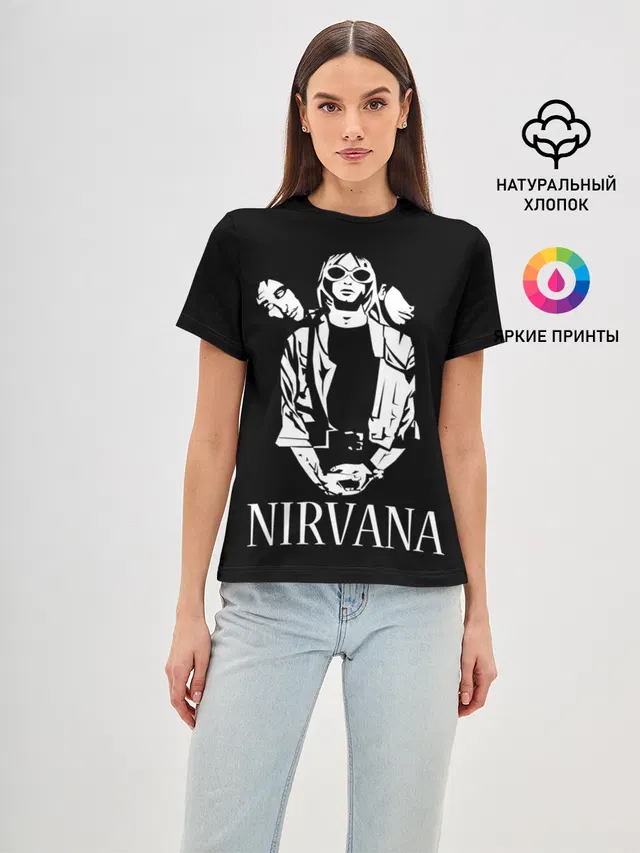Женская базовая футболка с принтом «Kurt Cobain»