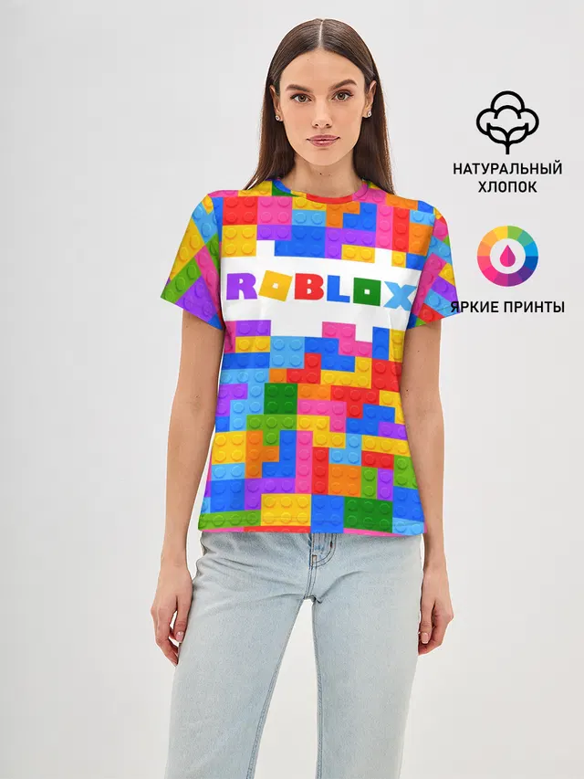 Женская базовая футболка с принтом «Роблокс — ROBLOX LEGO»
