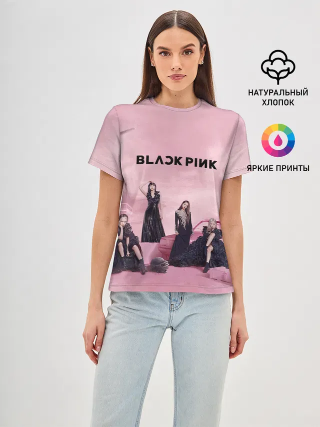 Женская базовая футболка с принтом «BlackPink — BLACKPINK x PUBG»