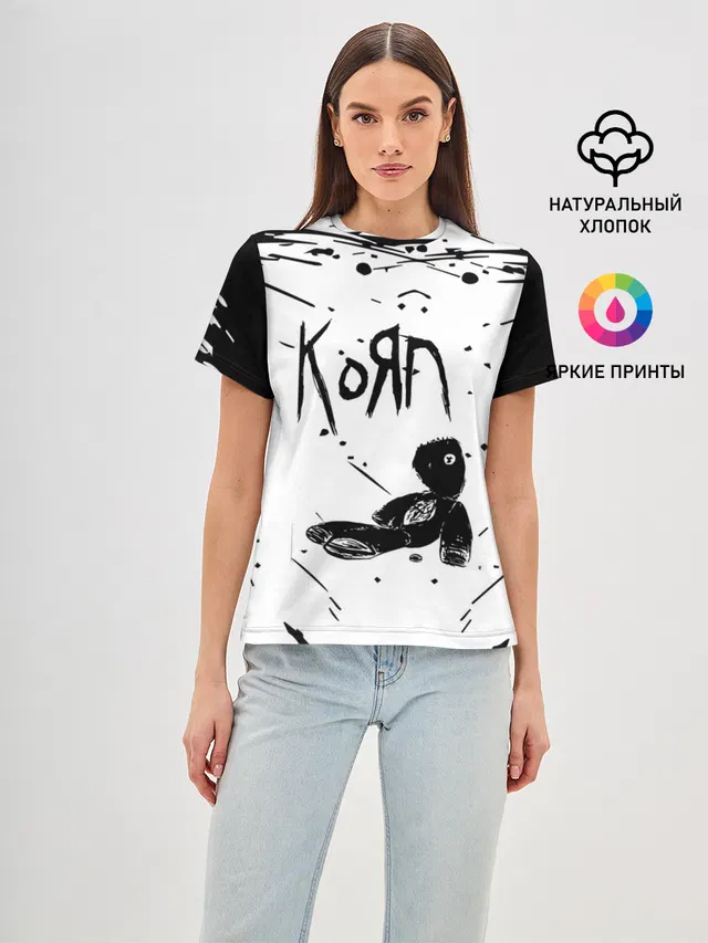 Женская базовая футболка с принтом «KoЯn — korn»