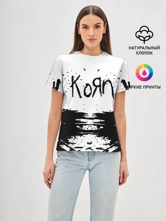 Женская базовая футболка с принтом «KoЯn — korn»