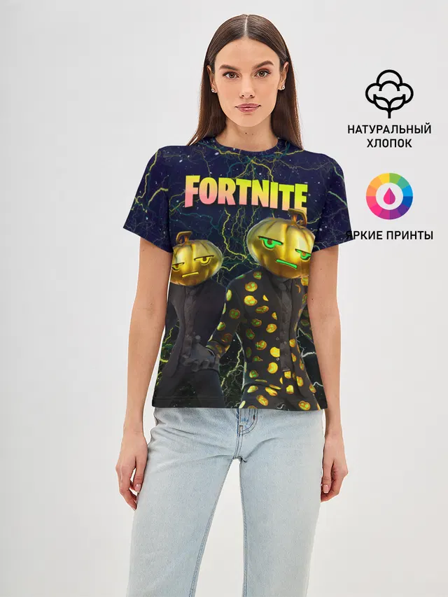 Женская базовая футболка с принтом «Фортнайт — Fortnite Jack Gourdon»