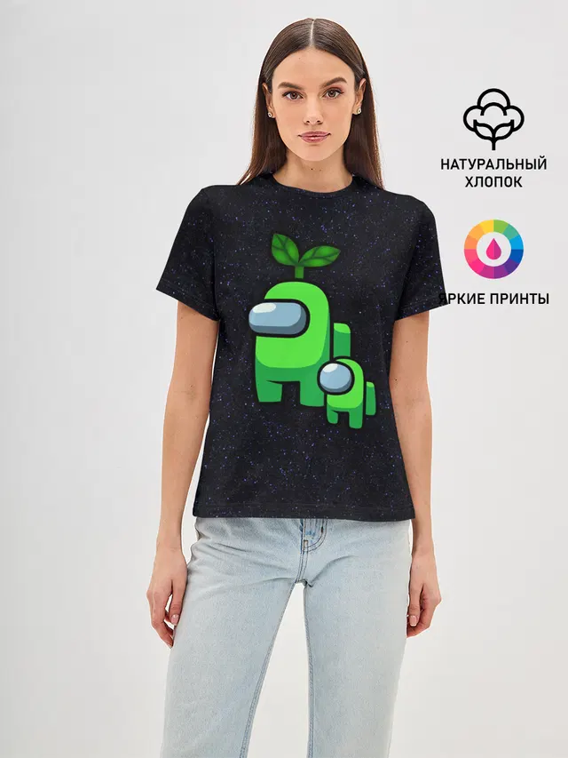Женская базовая футболка с принтом «Амонг Ас — Among us Lime+ kid lime»