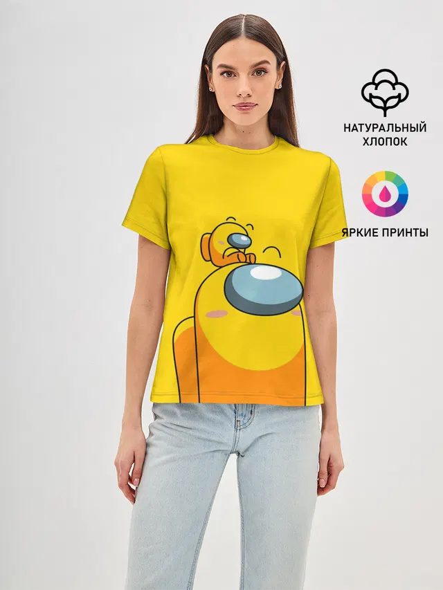 Женская базовая футболка с принтом «Crewmate — AMONG US YELLOW»