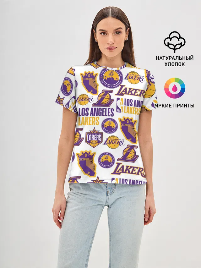 Женская базовая футболка с принтом «Лейкерс — LAKERS LOGO»