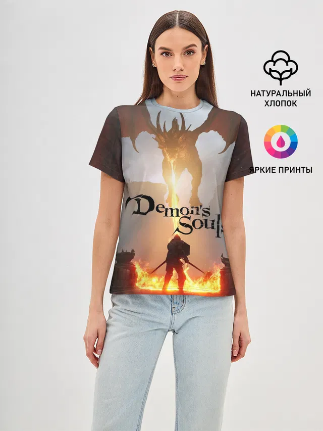 Женская базовая футболка с принтом «Demons Souls»